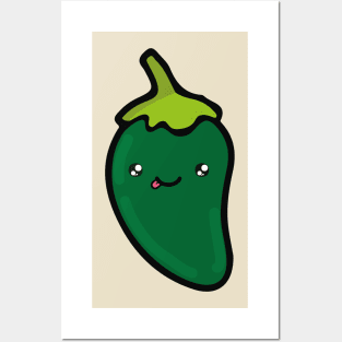 Adorable green chilli pepper kawaii Mexican spicy food cute hot sauce Posters and Art